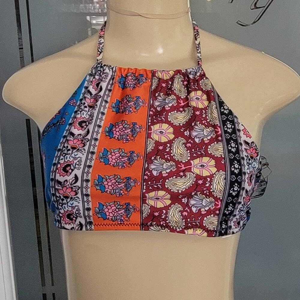 Floral Multiprint Cottagecore Halter Style Bikini Swim Top